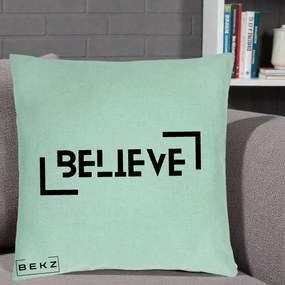 Perna Decorativa Believe Minimalist, 40x40 cm, Verde Menta, Husa Detasabila, Perna Inclusa, BEKZ®