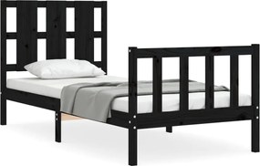 vidaXL Cadru de pat cu tăblie Small Single, negru, lemn masiv