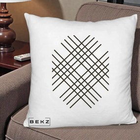 Perna Decorativa Geometric Grid, 40x40 cm, Alb Pufos, Husa Detasabila, Perna Inclusa, BEKZ®