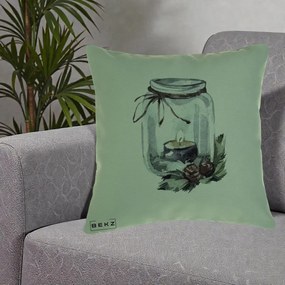 Perna Decorativa Felinar cu Lumanare si Conuri, 40x40 cm, Verde, Husa Detasabila, Perna Inclusa, BEKZ®