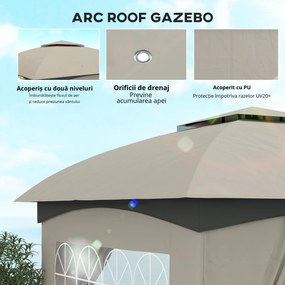 Outsunny Pavilion de grădină 3,4 x 3,4 m, Cort de bere cu acoperiș ventilat, ferestre arcuite, cadru din oțel, Gri deschis | Aosom Romania