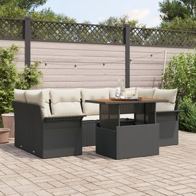 vidaXL Set mobilier grădină , 7 piese, cu perne, din rattan synthetic negru și lemn de acacia