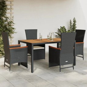 vidaXL Set mobilier de grădină cu perne, 5 piese, negru, poliratan