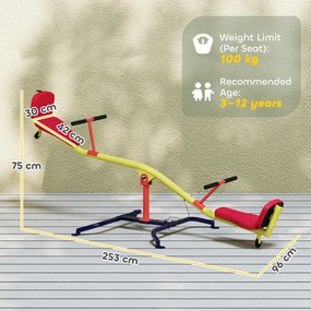 AIYAPLAY Balansoar pentru Copii Rotativ 360°, Capacitate 200kg, 2 Locuri cu Mânere Antiderapante, Scaune Capitonate, Spătar, Roți, 253x96x75 cm, 3-12 Ani | Aosom Romania