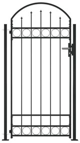 Poarta de gard cu varf arcuit si 2 stalpi, negru, 100 x 200 cm