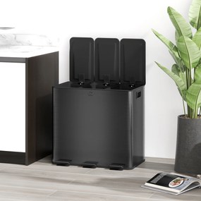 HOMCOM Coș de Gunoi cu 3 x 15L compartimente, capac de deodorant, protecție împotriva amprentelor, închidere moale, detașabil, negru | Aosom Romania