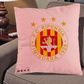 Perna Personalizata FC Ripensia Timisoara 1928, 40x40 cm, Roz, Husa Detasabila, Perna Inclusa, BEKZ®