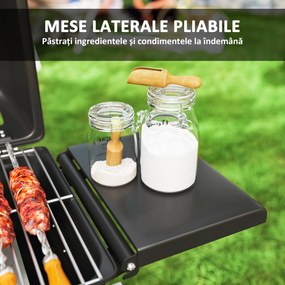 Outsunny Barbecue pe Gaz 2 Arzătoare, 2 Rafturi, Capac și Termometru Negru | Aosom Romania