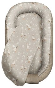 Suport de dormit Babynest Premium Bumbac si Catifea Goose Family - Vintage Beige by BabySteps, 89x56 cm