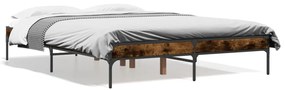 845043 vidaXL Cadru de pat, stejar afumat 135x190 cm lemn prelucrat și metal