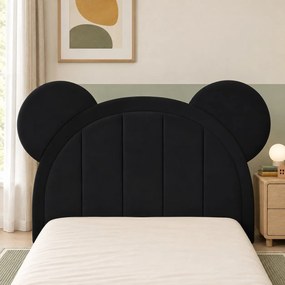 Pat tapițat pentru copii din catifea Varen 100×200 cm, negru, cu ladă de depozitare