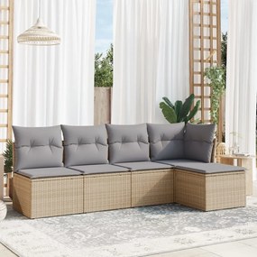 vidaXL Set canapele de grădină cu perne, 5 piese, bej, poliratan