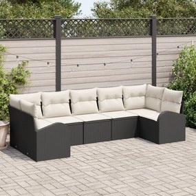 vidaXL Set de canapea de grădină cu 7 piese și perne Poly Rattan Negru