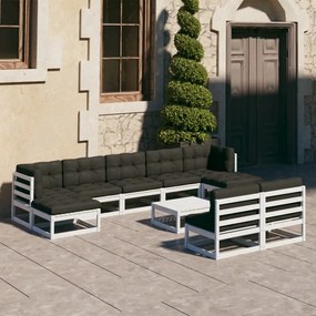 3077140 vidaXL Set mobilier grădină cu perne, 10 piese, lemn masiv de pin