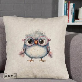 Perna Decorativa Pui Pufos cu Ochelari Roz, 40x40 cm, Bej Canapea, Husa Detasabila, Perna Inclusa, BEKZ®