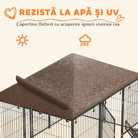 Pawhut Gard Metalic pentru Caini – Cu Usa pentru Bol &amp; Husa Oxford | Aosom Romania