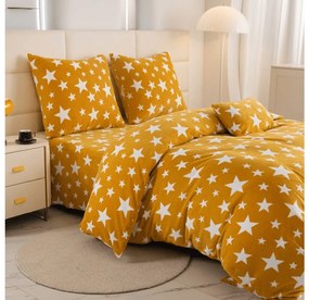 Set 2 bucati lenjerie cocolino STARS galben-portocaliu + cearsaf Cocolino microplus SOFT 180x200 cm alb, pat dublu