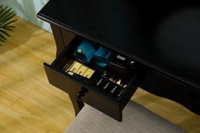 RESIGILAT- Set Amelia, Masă de toaletă pentru machiaj cu oglindă iluminată bandă LED, control touch, 4 sertare, scaun, Negru