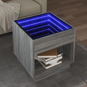 847656 vidaXL Măsuță de cafea cu LED infinity, gri sonoma, 50x50x50 cm