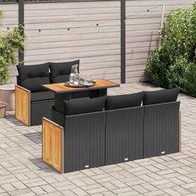 3327660 vidaXL Set mobilier grădină perne 6 piese negru poliratan/lemn acacia