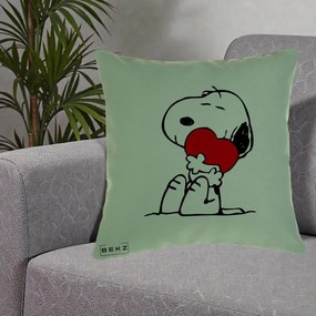 Perna Personalizata Snoopy cu Inima, 40x40 cm, Verde, Husa Detasabila, Perna Inclusa, BEKZ®