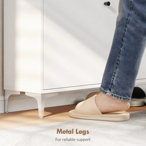 HOMCOM Dulap pentru încălțăminte Slim cu 2 sertare basculante și rafturi ajustabile, din lemn și metal, 80x24x101cm, alb | Aosom Romania