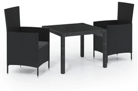 3094849 vidaXL Set mobilier de exterior cu perne, 3 piese, negru, poliratan