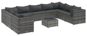 3308274 vidaXL Set mobilier de grădină cu perne, 10 piese, gri, poliratan