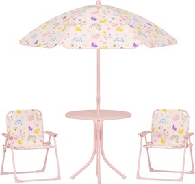AIYAPLAY Set de Mobilier de Grădină din 4 Piese cu Masă, Scaune și Umbrelă de Soare Reglabilă, 50xΦ49,5 cm, Roz | Aosom Romania