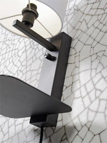 Aplica cu raft, mufa USB si abajur textil alb Florence