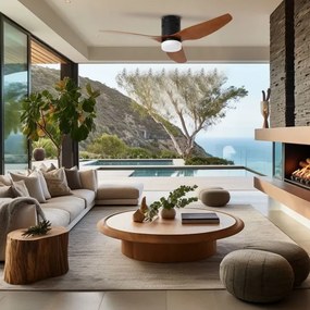 ZEVENTI - Ventilator de tavan LED PADUA, 18W, 230V, Wi‑Fi Tuya, negru/maro + telecomandă