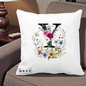 Cadou Personalizat - Perna Personalizata Monograma Florala Litera Y cu Coroana, 40x40 cm, Alba Mata, Husa Detasabila, Perna Inclusa, BEKZ®