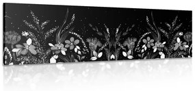 Tablou cu ornament floral în design alb-negru