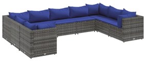 3308271 vidaXL Set mobilier de grădină cu perne, 9 piese, gri, poliratan