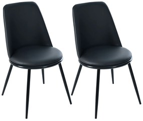 Set de 2 scaune de prânz ergonomice, șezut din piele PU, structură metalică, 44×41×88 cm, Negru