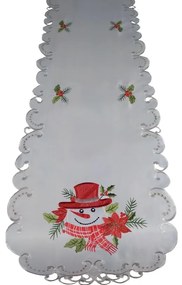 Traversa pentru masa gri de Crăciun cu broderie de om de zăpadă Lățime: 40 cm | Lungime: 160 cm