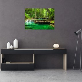 Tablou pe sticlă - Cascada verde (70x50 cm)