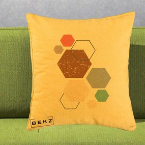Perna Decorativa Geometric Hexagoane Multicolor, 40x40 cm, Galben, Husa Detasabila, Perna Inclusa, BEKZ®