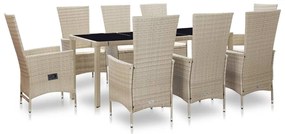 vidaXL Set mobilier de exterior cu perne, 9 piese, bej, poliratan
