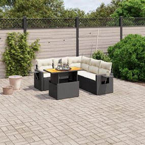 vidaXL Set mobilier de grădină cu perne, 6 piese, negru, poliratan
