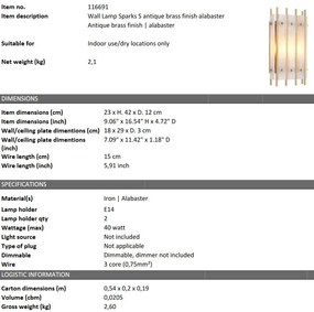 Aplica perete LUX Sparks S, alama antic/ alabastru