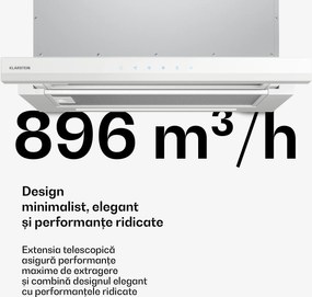 Klarstein Velaire hotă telescopică 60 cm, Elegantă, minimalistă, performantă, Clasa energetică A++, 896 m³/h