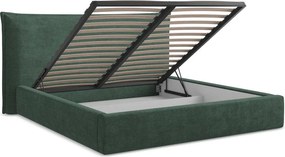 Pat matrimonial verde tapițat cu spațiu de depozitare cu somieră 180x200 cm Esala – Makamii