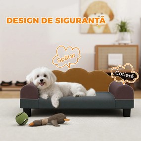PawHut Canapea pentru câini cu cotiere de susținere, din lemn și țesătură French Terry, 66 x 42 x 28,5 cm, gri închis | Aosom Romania