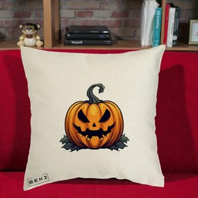 Perna Decorativa Halloween Jack-o'-Lantern Infricosator, 40x40 cm, Ecru, Husa Detasabila, Perna Inclusa, BEKZ®