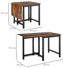 HOMCOM Masă de dining pliabilă, Masă industrială, pliabilă, din metal și lemn, economisitoare de spațiu, Maro | Aosom Romania