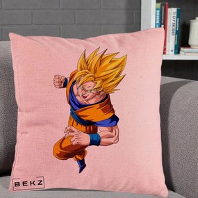 Perna Personalizata Dragon Ball Goku Super Saiyan 2 Lupta, 40x40 cm, Roz, Husa Detasabila, Perna Inclusa, BEKZ®