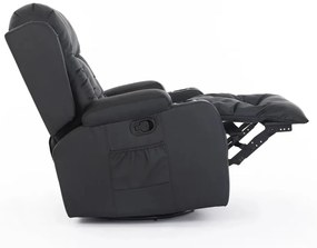RESIGILAT-Fotoliu Masaj, Incalzire, rabatabil, pivotant, suport picioare extensibil, piele ecologica Premium, Negru