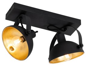 Plafoniera industriala neagra cu auriu cu 2 lumini reglabile - Magnax