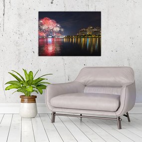 Tablou pe sticlă cu artificii in Singapur (70x50 cm)
